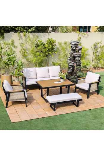 Danube Home Loren 7-Seater Outdoor Sofa Set - Grey Aluminium & Rope - 2-Year Warranty - Stylish & Durable