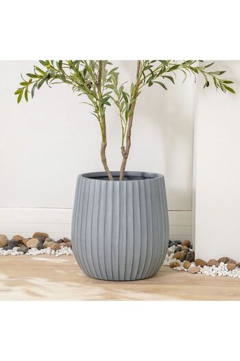 Danube Home Off-White Fiber Clay Pot with Wide Ribs - 44x44x44 CM - Durable Outdoor Garden Accessory