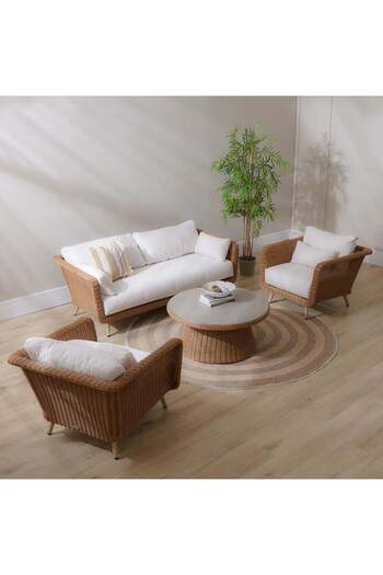 Danube Home Santiago 5-Seater Rattan Sofa Set with Coffee Table - Brown/White - 2-Year Warranty by Ziantti