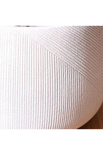 Danube Home Fiber Clay Pot with Symmetry Stripes - White - 42x42x29 CM - Stylish Outdoor Garden Accessory