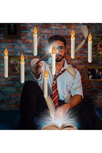 zola Set of 12 magic LED candles and wand remote control, warm white light, hanging, mounting accessories