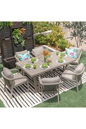 Danube Home Manchester Hills 1 + 6-Seater Outdoor Dining Set - Grey - Durable with 3-Year Warranty