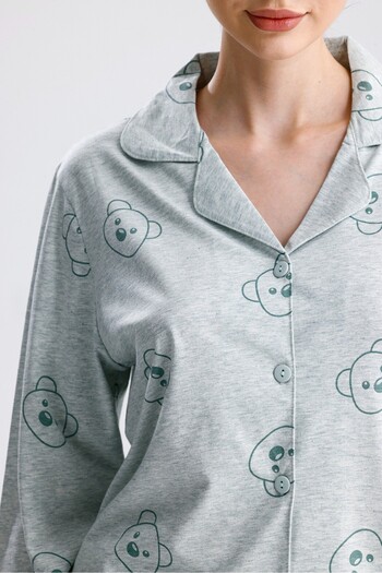 Yeni İnci Bear Pattern Cotton Women's Pajama Set