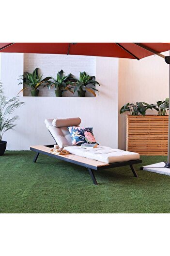 Danube Home Sunny Lounger with Attached Side Table - Beige Outdoor Sun Lounger, 1 Year Warranty, Comfort Design
