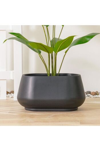 Danube Home Dark Grey Fiber Clay Pot - Smooth Design, 60x37x30 CM - Stylish Outdoor Garden Accessory