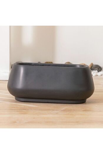 Danube Home Dark Grey Fiber Clay Pot - Smooth Design, 40x20x16 CM - Stylish Outdoor Garden Accessory