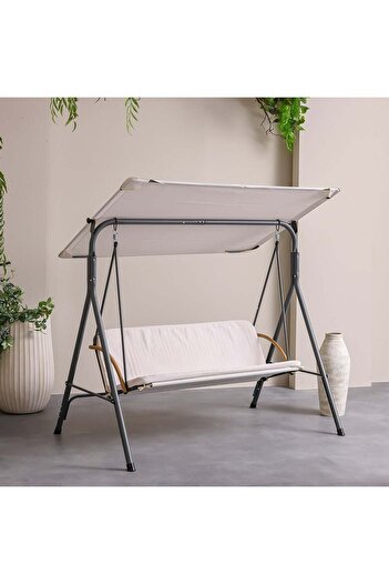 Danube Home Lucia 3 Seater Swing - Beige Steel Outdoor Swing for Relaxing in Your Garden or Patio