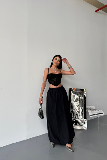 Wear Up Bel Elastic Balloon Skirt Chanel Size Soft Fabric - Black