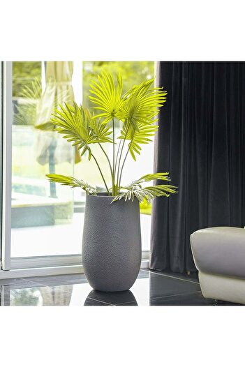 Danube Home Fiber Clay Pot with Volcanic Design - Grey - 35x35x55 CM - Stylish Outdoor Garden Accessory