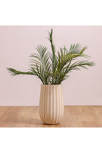 Danube Home Off-White Fiber Clay Pot with Wide Ribs - 25x25x40 CM - Durable Outdoor Garden Accessory