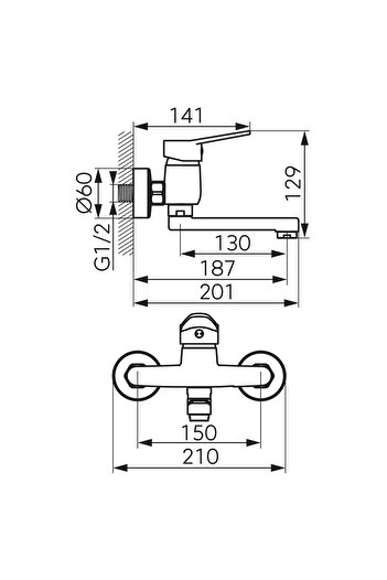 Other ISSO Chrome Wall-Mounted Washbasin Tap DAV410