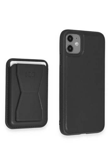 Fuchsia Iphone 11 case hd leather luxury magnet business card cover - black
