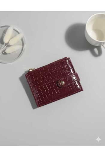 Uzs pace Luxury Crocodile Patterned Burgundy Card Holder and Zippered Mini Wallet