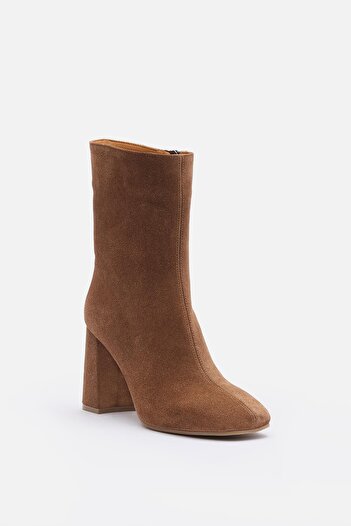 Bestyle Iem Women's Tan Suede Genuine Leather Zippered Heeled Boots