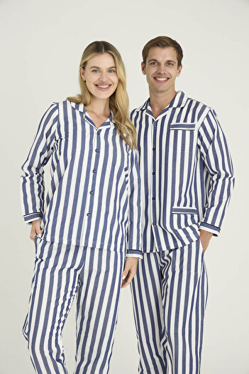 KLY Women's Men's 2-Piece Gaffur Stripe Patterned Pajama Set