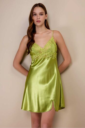 AYYILDIZ 3978 Green Satin Nightgown Dressing Gown Set