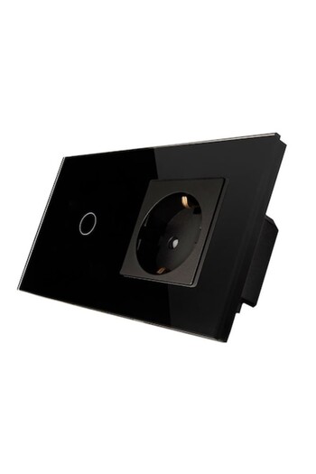 Bingoelec 4M Switch (2+2M) 1 Simple Switch Button with Schuko Socket, Glass Frame
