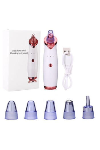 OEM Vacuum Device for Blackhead Removal, 5 Interchangeable Heads, 450 mAh Battery, White/Rose Gold