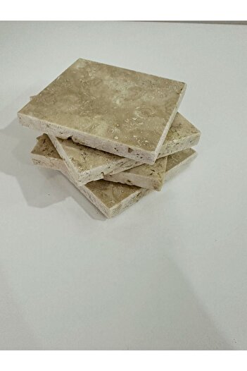 FARALYAHOME Travertine Natural Stone Coasters Set of 4, 10X10 cm Unprinted Paintable Stone Coasters
