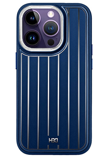Fuchsia iPhone 15 Pro Case Hbc-190 Collage Cover - Navy Blue