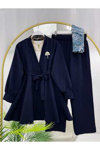 YEDİLALE Brooched Waist Belted Jacket Pants Double Set