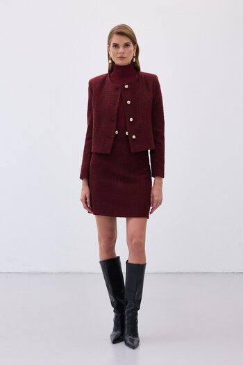 Sateen Short Tweed Jacket - Burgundy