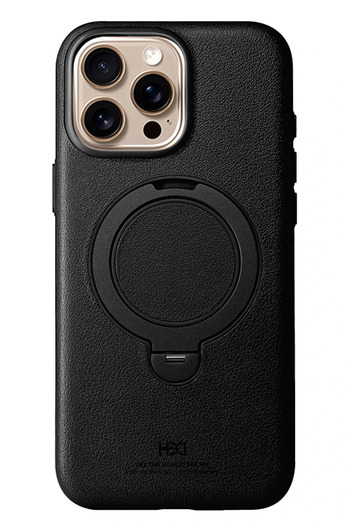Fuchsia iPhone 15 Pro Max Vapor Leather Case with Magsafe Stand - Black