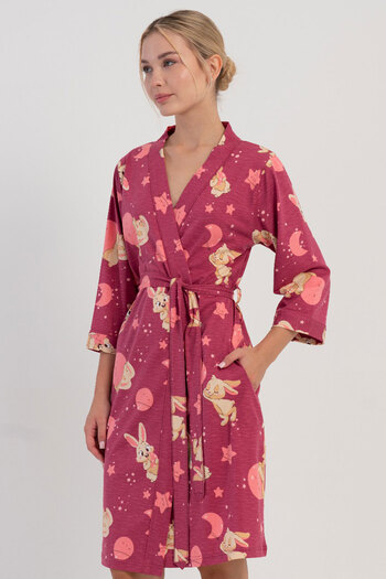 VİENETTA Cotton Women's 3/4 Sleeve Dressing Gown, 504025