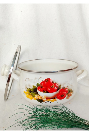 EBRULİEMAYE Tomato Enamel Pot 4 Liters 22 cm Diameter Milk Yogurt Soup Pot