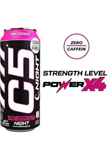 C5 Energy C5 Drink Night Pink Lemonade, Pre Workout, Zero Caffeine, Sugar Free, Zero Calories (Box Of 12 PCS)