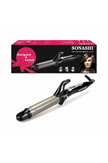 sonashi Hair Curler and Straightener Ceramic Coated Barrel 2 in 1 Hair Styling Tool- Black