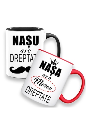 OEM Set 2 Cani Personalizate pentru Nasi cu mesaj: Nasu are dreptate, Nasa are mereu dreptate, Model 4,