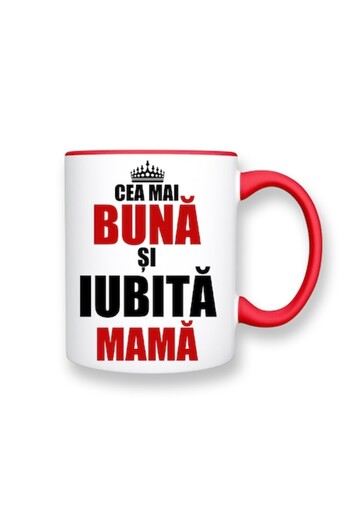 OEM Personalized Mug for Mom with Message: 'Best and Loved Mom', Crown, Betaprint, White with Red Interi