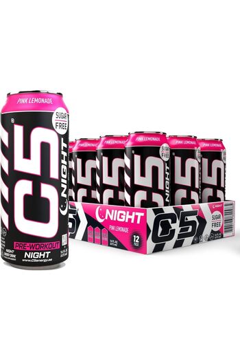 C5 Energy C5 Drink Night Pink Lemonade, Pre Workout, Zero Caffeine, Sugar Free, Zero Calories (Box Of 12 PCS)