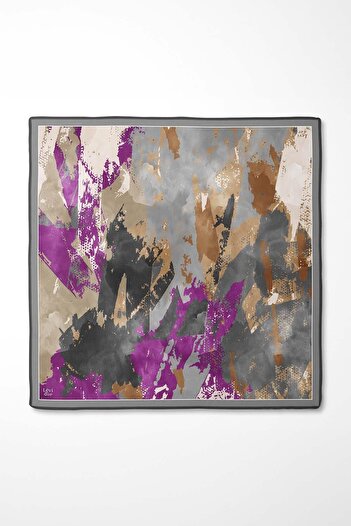 Levidor Gray Mixed Pattern Twill Silk Scarf