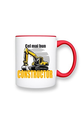 OEM Personalized Mug with Message: 'The Best Builder', Betaprint, White with Red Interior, 330ml