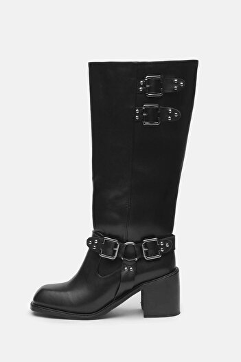 Mio Gusto Willow Black Color Blunt Toe Biker Boots