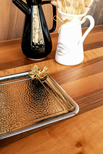 Tezyinat Wood Stainless Forged Metal Serving Tea Coffee Catering Presentation Tray (Not Rusting)