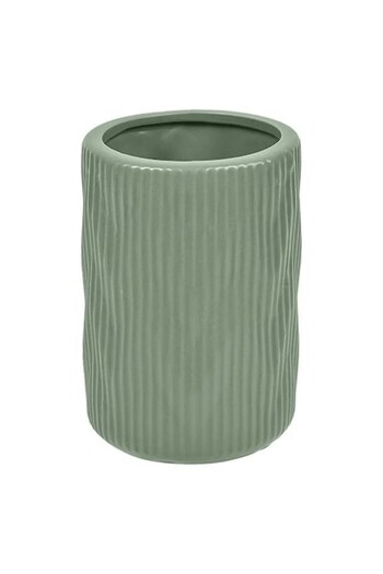 ANTBRO ® toothbrush holder, mint green ceramic with vertical stripes, Ø7.5x11.5cm