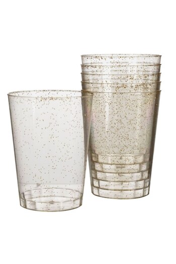 Lioness Set 6 transparent glasses with golden Christmas glitter, Lioness, 300 ml