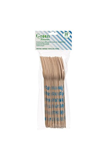 ANTBRO Set 20 Wooden Party Forks Antbro®, with blue striped handles, 16cm