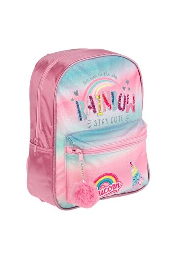 ANTBRO Kindergarten Backpack for Girls, Rainbow and Unicorn Model, Pompon Zipper, Holographic Pink