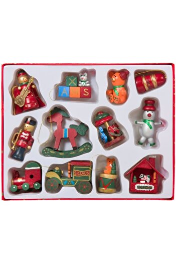 offlimits Set of 12 colored wooden Christmas figurines, DecorCasa, 5 cm