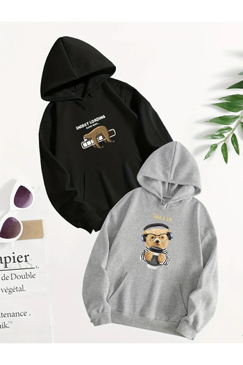 SUNFREE Printed Hooded Unisex Loose Fit 2-Piece Set Sweatshirt