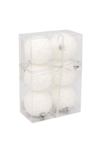 offlimits Set of 6 Christmas baubles, model with silver snowflakes, 8 cm, white