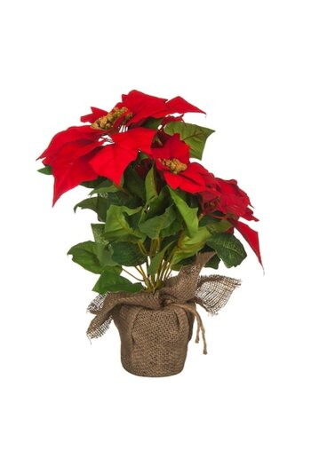 OEM Artificial Poinsettia Flower in Pot, Merry Christmas, Red, 38 cm