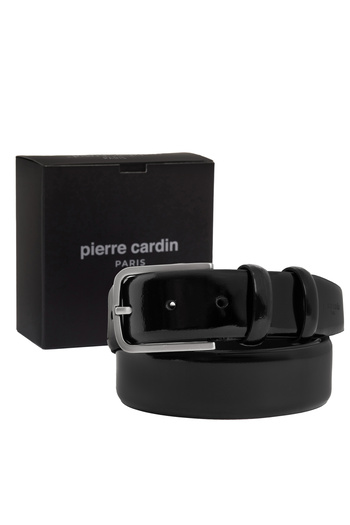 Pierre Cardin Black Patent Leather Men's Belt (Width 3.5 cm) Pc100Asy3
