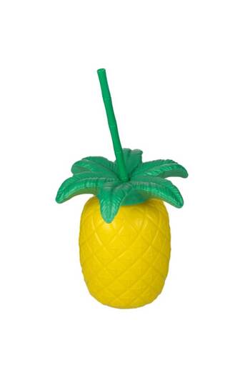 OEM Plastic Cup in Pineapple Shape with Straw, Yellow/Green, 700 ml
