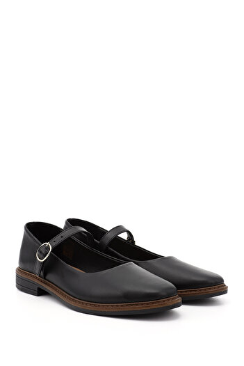 GÖNDERİ(R) Women/Girls Black Short Thick Heeled Mary Jane Genuine Leather Ballerinas