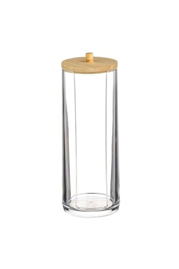 ANTBRO ® transparent acrylic holder with bamboo lid for makeup remover pads, Ø7x20cm
